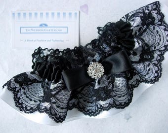 SALE PRICED Vintage Wedding Garter, Wedding Garters, Satin Garters, Garters, Black and White Wedding Garter, Bridal Shower Gifts