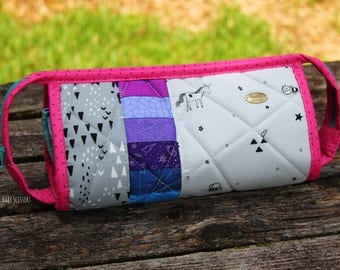 Black & White Patchwork Rainbow Sew Together Bag | project bag | makeup bag | toiletry bag | travel bag | large zipper pouch