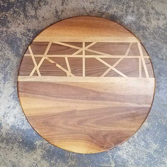 Wood Lazy Susan inlaid recycled woods