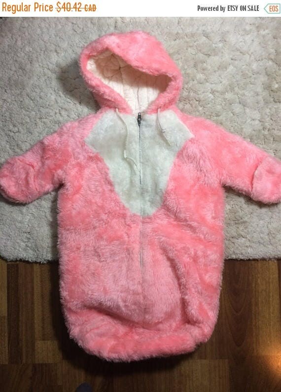 CLEARANCE Vintage Baby Girls Fluffy Snow Suit Onsie Pink Winter Faux Fur Cotton