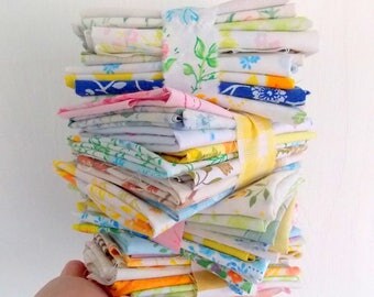 Vintage Sheet Scraps / 6 Ounces / Scrap Pack / Quilting Fabrics