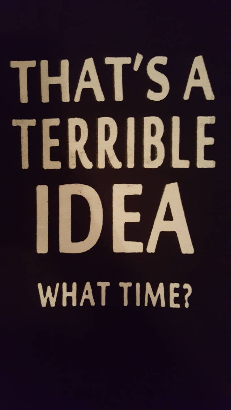 Silk Screened Tshirt reads Thats a terrible idea what time