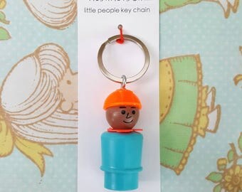 Keychain - Vintage Fisher Price little people - construction worker