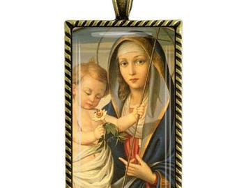 Holy Mother Child Jesus Christ Glass Tile Pendant Necklace Blessed Virgin Mary Jesus Jewelry