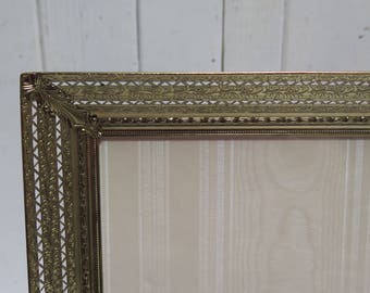 Ornate 8 x 10 Filigree Brass Picture Frame Easel Back Photo Frame