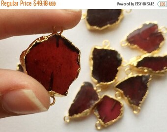 ON SALE 65% Raw Garnet Slice Connectors, Garnet Gold Connectors, Rough Garnet Gemstone Connector, Double Loop, 5 Pieces, 20mm To 30mm