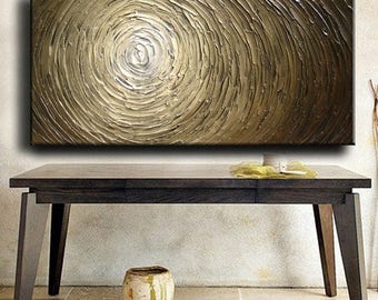 SALE 52 x 26 Custom Original Abstract Heavy Texture Brown Beige White Neutral Carved Oil Painting by Je Hlobik