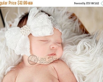 12% off Baptism headband, Baby headband, newborn headband, adult headband, and photography prop The single sprinkled- ALL LACE bowheadband