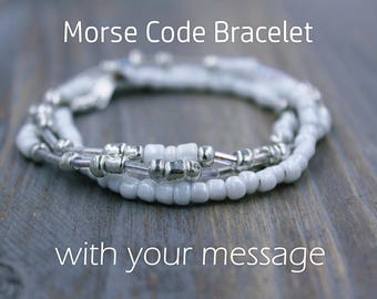 Beaded Bracelet, Wrap Bracelet, Personalized Gift for Her, Personalized Jewelry, Morse Code Jewelry, Boho Bracelet, Boho Jewelry, BFF Gift