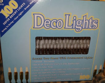 100 count Brown Wire Light Strand String Set, Clear Bulbs, LT100-5, Indoor/Outdoor