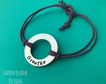 Custom Hand Stamped Aluminum Washer Hemp Bracelet- Choose Color and Font