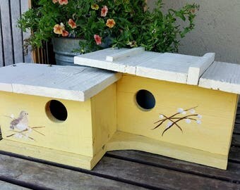 modern birdhouse,mid century modern birdhouse,contemporary bird houses,hand painted bird house,upcycled,garden,modern decor,spring decor