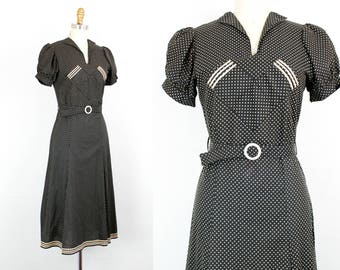LAYAWAY | Vintage 1930s dress . Lula Dot . 1930s day dress . 30s / 40s polka dot dress . 1930s black dress
