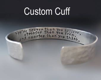 LARGE UNISEX Custom Hand Stamped Silver Bracelet / Personalized Cuff Bracelet / Gifts for Her - Him /Anniversary Gifts /Personalized Jewelry