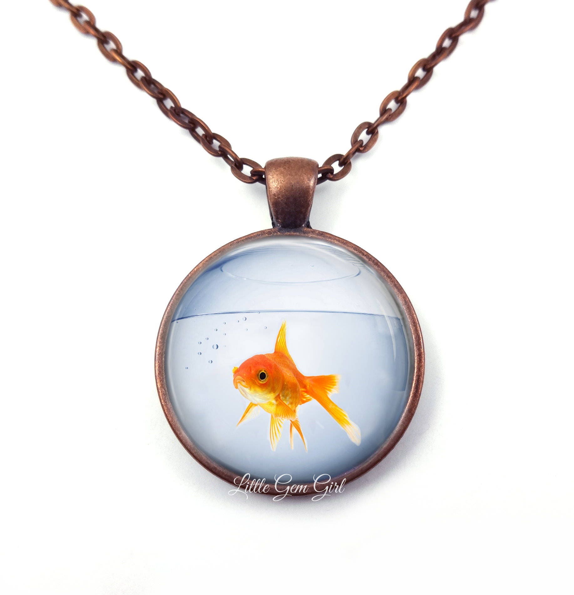 Goldfish Necklace Pendant Gold Fish in Fish Bowl Jewelry