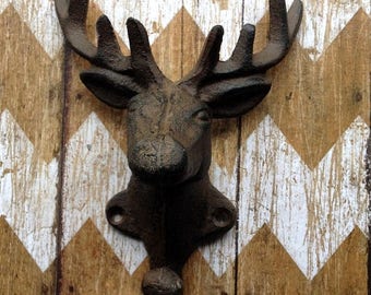 On Sale Cast Iron Deer Head Wall Hook Stag Elk Coat Hook Hanger Rack Hunting Lodge, Cabin , Man Cave, Decor, Gift for Hunters 8 Point Antle