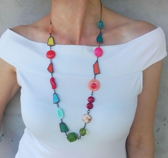 Stained glass necklace artistic jewelry engagement gift