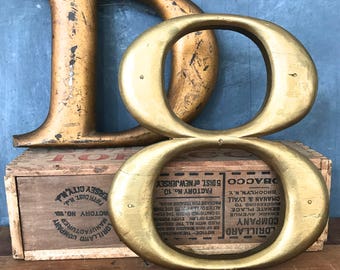 Vintage wooden gilded Sign Letter / number / Huge Capital Initial - Reclaimed Industrial Advertising Salvage