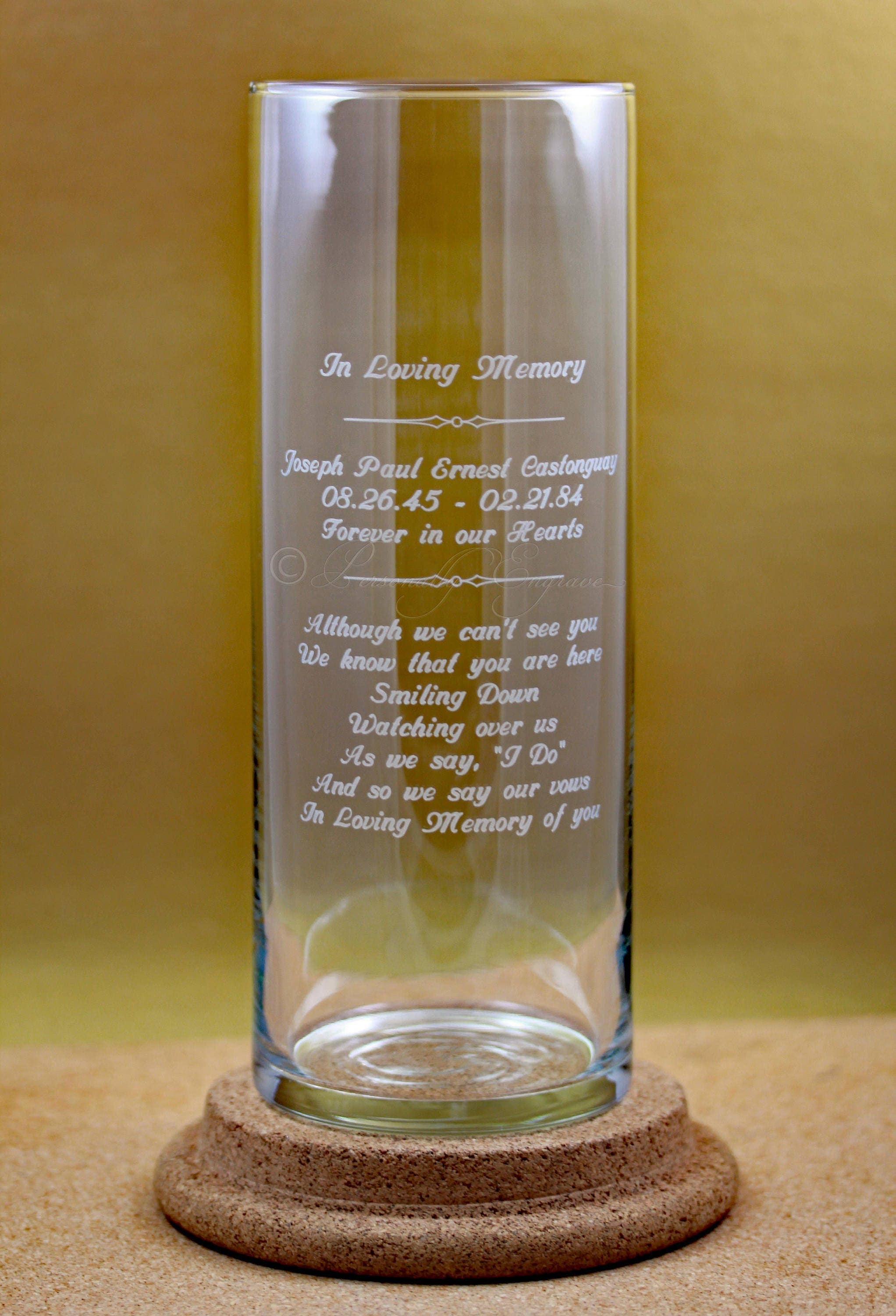 MEMORIAL CANDLE VASE Floating Candle in a Custom Engraved