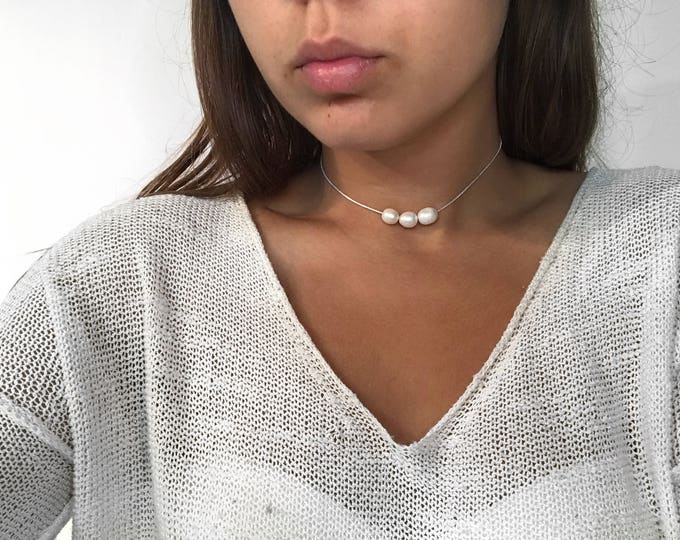 Pearl Choker for Women, pearl choker, Pearl necklace, Boho Choker, Choker Necklace,women pearl choker,silver necklace with pearls,christmas