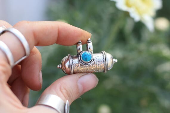 TURQUOISE MANTRA NECKLACE - Sterling Silver- Mantra Box- Buddhist Necklace-Prayer Necklace-Mala- Meditation-Yoga-Crystal Necklace-Gemstone