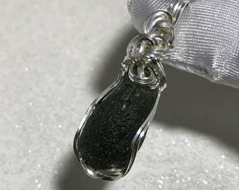 MOLDAVITE Pendant Sterling Silver Argentium w/ necklace Wrapped Jewelry 2413s3-6