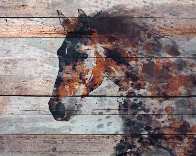 Fire Horse. Textured Extra Large Horse Art, Equestrian Horse Decor, Brown Rustic Horse, Large One of a kind Canvas Art up to 72" by Orlov