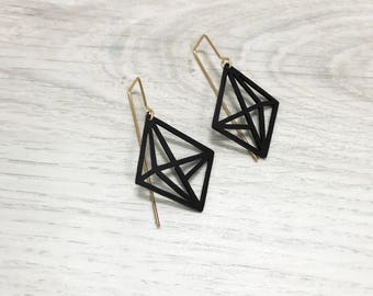 3d Geometric Shaped Earrings, Long Earrings, Geometric Black Hook Earrings, Modern 3d Jewelry