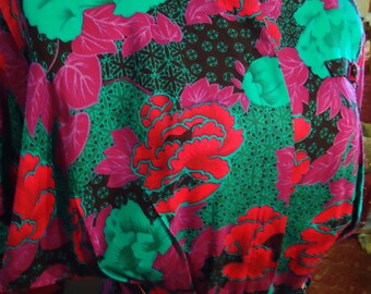 Vintage Turquoise Purple and Red Belted Shirt Waist Dress