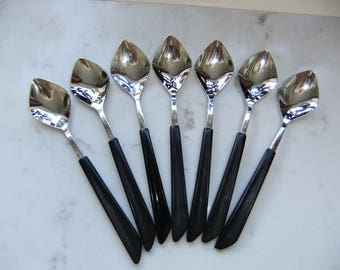 Vintage Swedish set of seven coffee spoons Inga - black handle and chrome - NilsJohan Sweden