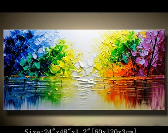 contemporary wall art, Palette Knife Painting,colorful tree painting,wall decor Home Decor,Acrylic Textured Painting ON Canvas by Chen 0708