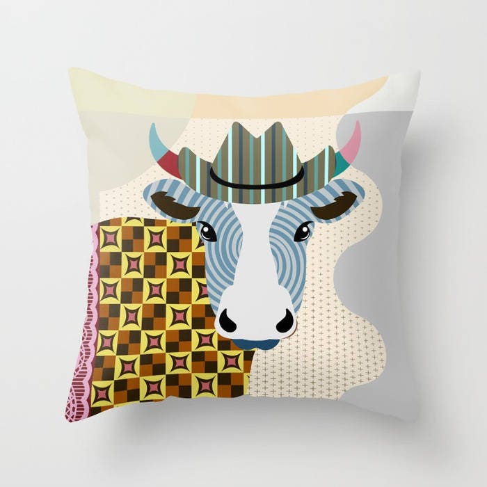Cow Pillow, Cow Gifts, Cow Art, Animal Pillow, Farm Animal Pillow, Cow Lovers Gift, Cow Print ...
