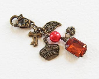 Bijou de Sac, Porte-clef - La Couronne Royale - Perles de verre et breloques métal Bronze - Bijou créateur en pièce unique