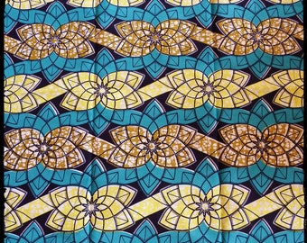 Blue/Green African wax fabric and yellow/Ankara/African Wax print