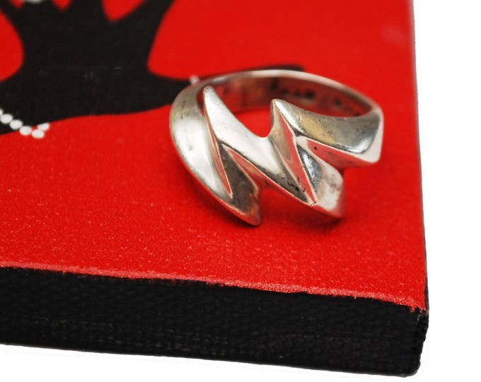 Sterling Ring - silver Abstract Modern - Wave - size 8 - Mexico - Taxco