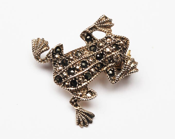 Frog Brooch - Sterling Silver - Marcasite - Froggy Pin