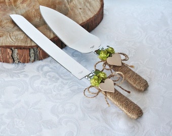 Rustic Chic Wedding Cake Cutter Green Server Set Country Rustic Chic Wedding Cake Cutter Green Server Set Country
