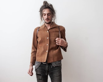 Suede Jacket 60s Beige Leather Jacket Small Boho Casual Autumn Jacket Outerwear Veste en Daim Fall Season