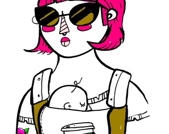 Babywearing Momma Print, 5x7 inch inkjet print watercolor painting