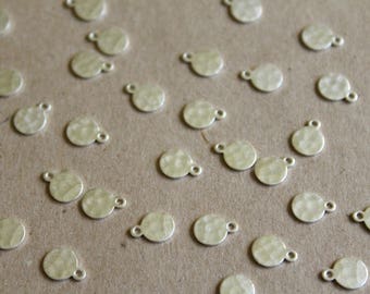 16 pc. Silver Plated Brass Hammered Circle Tags: 7mm by 8.5mm - made in USA | SI-052