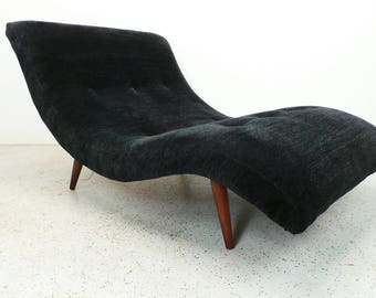 mid century modern Adrian Pearsall reupholstered black wave chaise