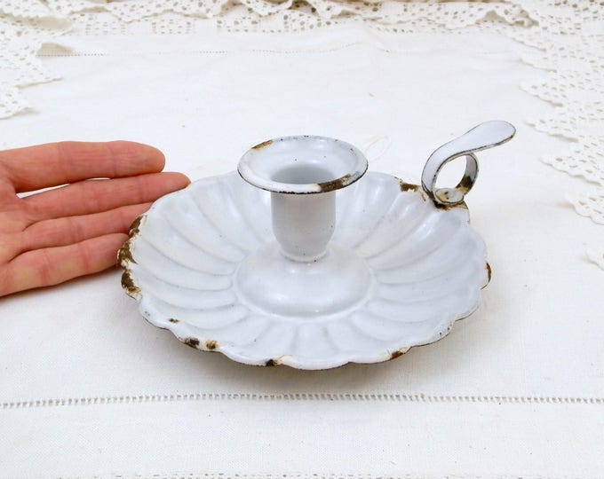 Antique French White Chippy Enamel Round Candle Holder / Candle Stick, Rustic Victorian Enamelware from France, Farmhouse Decor, Shabby Chic Antique French White Chippy Enamel Round Candle Holder / Candle Stick, Rustic Victorian Enamelware from France, Farmhouse Decor, Shabby Chic