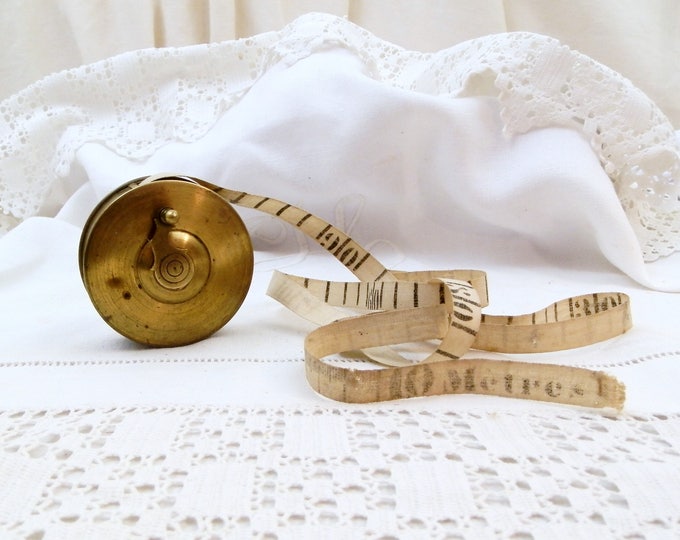 Antique 19 th French Century Brass 10 Meter Retractable Tape Measure, Metal Measuring Instrument from France, Wind Up, Retro Brocante Decor