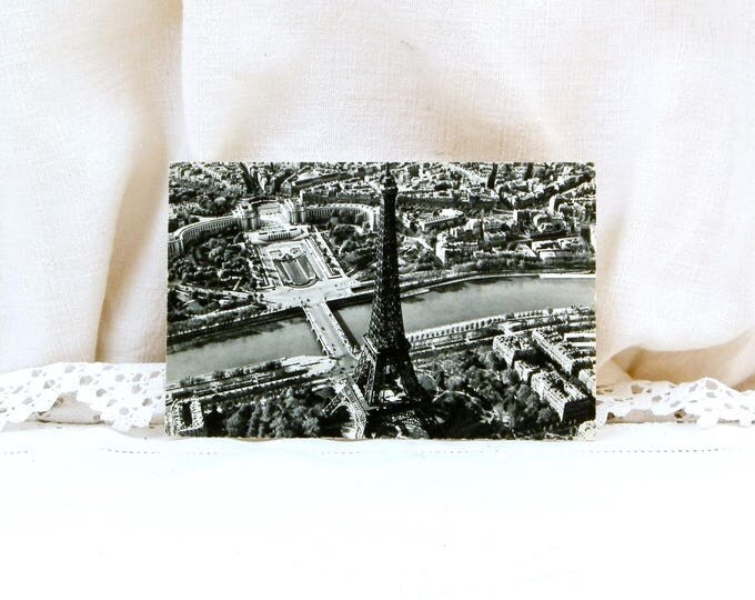 Vintage French 1950s French Black and White Aerial Postcard the Eiffel Tower in Paris, Promotional Gift from the Airline Company Air France