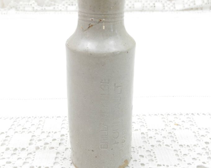 Antique French Stoneware Gray Bottle Once Contained Brillant Belge Fourcault Paris Victorian Metal Polish, Vintage Pottery Ink Bottle, Vase