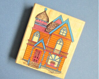 Victorian House Craft Rubber Stamp Large Stamp Destash Craft Supply Scrapbooking Card Making Stamping Supply Wood Mount InkADinkADo