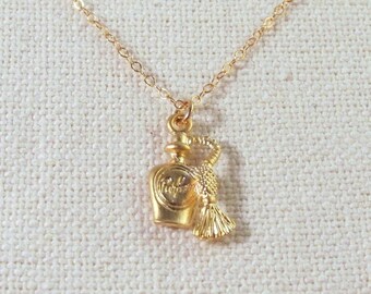 Gold Perfume Bottle Necklace, Tiny Dainty, 14k Gold Fill Jewelry, Simple Modern
