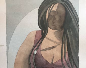 Portrait With Face in Shadow Watercolor Painting One of A Kind