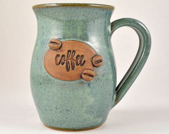 Pottery Mug Ceramic Coffee Cup 14 oz. Handmade Wheel Thrown Stoneware Clay Blue