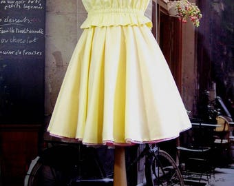 Skirt Corolla 34 to 44 yellow cotton Rockabilly clear MIDI elastic waist was chic